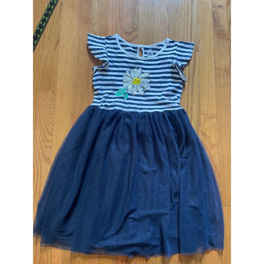 Wonder Nation Girls Navy Striped Sequin Daisy Tulle Tutu Dress Size L 10-12